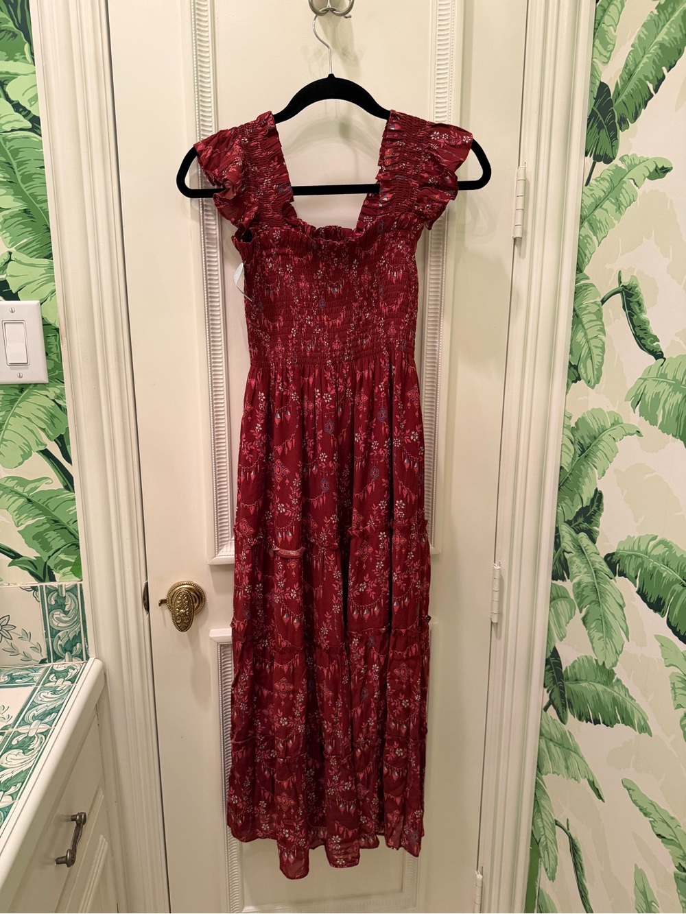 NWT Hill House Ellie Nap Dress in Charm Scallop Burgundy Floral Size XS - Picture 5 of 11